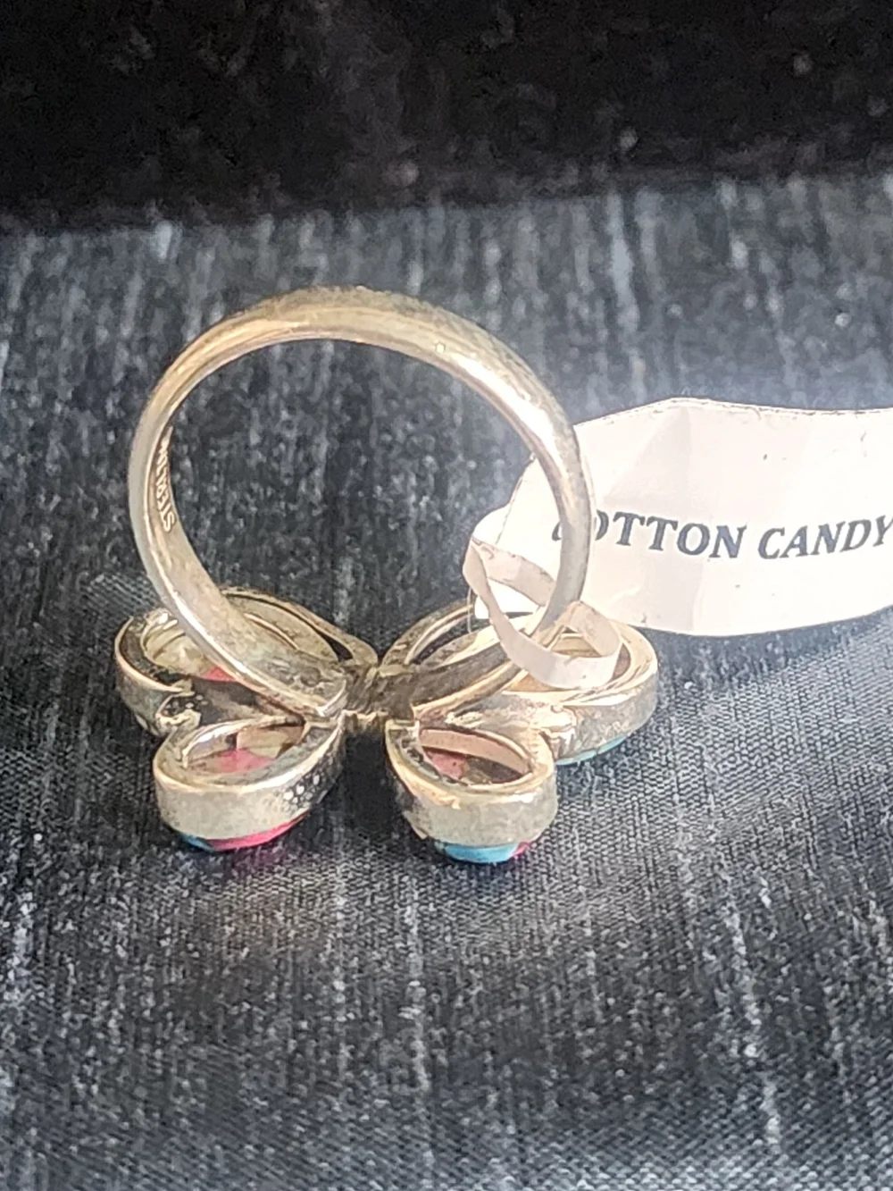 Vintage Southwestern Sterling Silver Cotton Candy Turquoise Butterfly Ring Sz 10